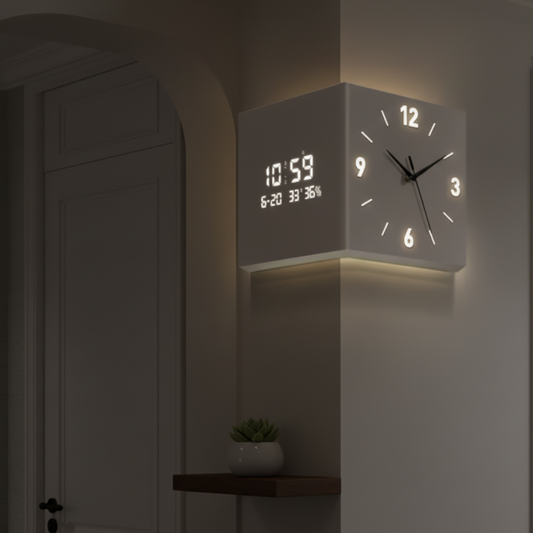 Modern Creative Sensor Luminous Corner Wall Lamp with Digital Timepiece & Hallway Decorative